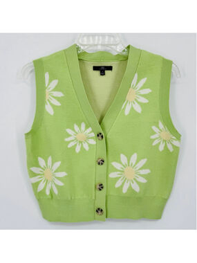 My Michelle Green & White Daisy Sweater Vest S